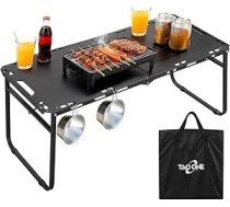 Pārnēsājams saliekams galds, zems kempinga galds ar somu, kompakts saliekams piknika galds dārzam, ceļošanai un grilēšanai, metāla, melns