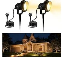 10W Led Strahler Außen 2stk, Gartenbeleleuchtung Warmweiß mit 1.5m Kabel Stecker, IP65 Wasserdicht Gartenlampen für Draußen Strom mit Erdspieß, Led Strahler Wegeleuchten für Garten Rasen