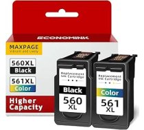 Economink 560 561 XL kasetnes XL Canon printera kasetnes 560 561 XL PG560XL CL-561XL priekš Canon Pixma TS5350i kasetnes TS5350 TS7450i TS7451 TS5351 TS5351i TS5351a TS5352 (1 melna, 1
