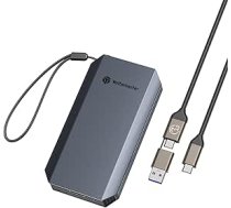 Yottamaster 1TB ārējais SSD, līdz 460MB/s pārnēsājams SSD, atbalsta 4K ProRes HDR 2-in-1 USB-C/A kabelis un nēsāšanas siksniņa, saderīgs ar iPhone 17Pro MAX/Smartphone/Tablet/Laptop