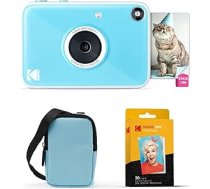 Kodak Printomatic+ tūlītējās digitālās fotokameras sākumkomplekts ar futrālīti (zils) un 20 cinka fotopapīru - 10 MP pilnkrāsainas fotogrāfijas, RGB LED statusa indikators - zils