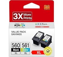 WISETA PG-560XL CL-561XL kasetnes Canon 560 561 printeru daudzpaku tintes kasetnes Canon 560XL 561XL priekš Pixma TS5350 TS5351 TS5352 TS5353 TS7450 TS7451 (melnas, krāsainas, 2 gab.)