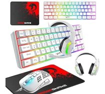 Spēļu tastatūra, 60% vadu kompakta, 61 taustiņš, 11 RGB efekti ar pilnām pogām, Anti-Ghosting, vadu viegla spēļu pele, 2400 DPI optiskā pele, RGB austiņas un peles paliktnis