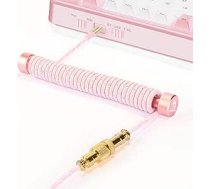 MAMBASNAKE pielāgotais vītņotais tastatūras kabelis un Aviator kabeļa uztīšanas komplekts - Aviator kabeļa fiksētā stieņa metāla svara stienis + pīts USB-C kabelis ar 24K zelta aviācijas savienotāju spēļu tastatūrām - rozā krāsā