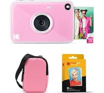 Kodak Printomatic+ tūlītējās digitālās fotokameras sākumkomplekts ar somiņu (rozā) un 20 cinka fotopapīru - 10 MP pilnkrāsainas fotogrāfijas, RGB LED statusa indikators - rozā krāsā