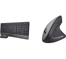 Trust Trezo bezvadu tastatūras peles komplekts, vācu QWERTZ izkārtojums, ilgtspējīgs dizains, melna un Verto bezvadu vertikālā pele, bezvadu ergonomiska pele