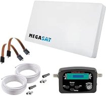 Megasat plakanās antenas komplekts - D2 Profi-Line (2 abonenti, iekļauts 2 × 10 m kabelis, satelītnovadītājs, 2 × loga caurlaides, maināms LNB, daudz montāžas iespēju) - balts
