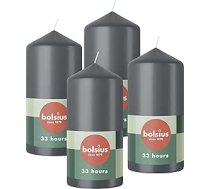 Bolsius gludas sveces - antracīta krāsā - 4 gabali - 12 x 6 cm - dekoratīvās mājas sveces - degšanas laiks 33 stundas - bez aromāta - satur dabīgo augu vasku - bez palmu eļļas
