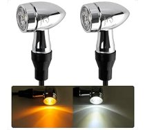 evermotor CNC hromēts mini motocikla LED indikators, 12 V, 2 gabali, E32, lodītes alumīnija apvalks ar skaistu virsmas apstrādi, IP67 ūdensizturīgs, E apstiprinājums, dzintara un balta krāsa