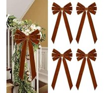 4 iepakojuma lieli samta Ziemassvētku loki 8 x 18 collu lielizmēra samta loki Tree Topper zemniecisks liels samta loks fona rotājumu Vintage lieli samta Ziemassvētku vainags loki par