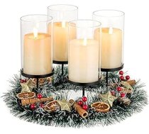 Hewory sveču turētājs Adventes vainags Moderns Ziemassvētku rotājums: Adventes sveces Adventes sveces Sveču turētājs laterna Stikls Ziemassvētku dekorēšanai Melna metāla sveces plāksne ar stikla cilindru