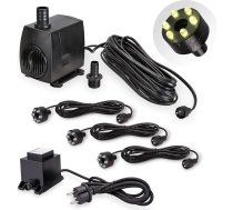SP3 strūklakas sūknis ar apgaismojumu 3x LED gredzena apgaismojums Silti balta 12 V strūklakas sūknis dārza strūklakai Dārza strūklaka Avota akmens ūdens objekts 1300 l/h