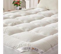BEDLORE matrača pārvalks 160 x 200 cm, izgatavots no bambusa šķiedras viskozes matrača pārvalks ar elastīgām kabatām 40 cm matracim, mīksts matrača pārvalks muguras sāpju mazināšanai (balts)
