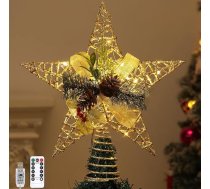 Lewondr Ziemassvētku eglītes papildinājums, metāla rāmja Ziemassvētku eglītes papildinājums ar LED gaismas pērlītēm un priežu čiekuriem, USB darbināms Ziemassvētku eglītes papildinājums ar 6H taimeri, svētku mājas rotājums, zelts