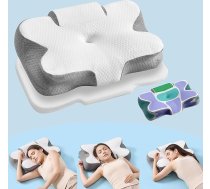 SONGMICS Ergonomisks spilvens, kakla spilvens, regulējams augstums, miega spilvens, atmiņas putu spilvens, miega spilvens sānu miega, muguras miega un vēdera miega cienītājiem, mākoņaini balts/balodis pelēks TBP051GZ02