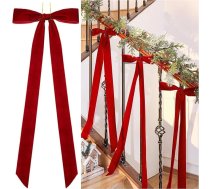 Liels samta Ziemassvētku vainags Bow, 10 x 33 collas Burgundijas iepriekš sasaistīts samta lentes lokus stieples sarkanā Ziemassvētku eglīte Bow Ziemassvētku vainags mājas durvju āra apdare