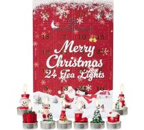 Deco Express Sveces Adventes kalendārs 2025, Ziemassvētku kalendārs ar 24 tējas lampiņām Ziemassvētkos, 3D sveces dekorēšanai, bez aromāta, degšanas laiks 2,5 stundas (3D Ziemassvētku tējas lampiņas)