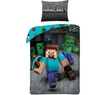 Halantex - MNC207 Minecraft Steve vienvietīgs segas pārklājs ar cirvi, oficiālais oriģinālais gultasveļas komplekts, daudzkrāsains, 100% kokvilna, 140 x 200 cm + 70 x 90 cm