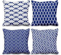 Aoihrraan Navy Blue and White Geometric Cushion Cover 45 x 45 cm Komplekts no 4 dekoratīvām gliemežvākiem Modern Abstract Art Short Plush Square Cushion Cover Dzīvojamā istaba Guļamistaba Āra dārzs Dīvāns