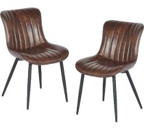 Shally Dogan Set of 2 Dining Chairs with Black Steel Feet and Faux Leather Seat Vintage Style Ergonomic Chair Ideal for Children's Room, Kitchen, Office