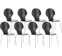 CLP 8 x Diego Stackable Chairs, Ergonomic Conference Chairs with Wooden Seat and Metal Frame, Stackable Chair with Easy-Care Seat, Colour: Black