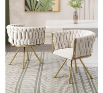 Luxury Velvet Dining Chair Set of 2, 360° Rotation, Ergonomic Seat, Beige and Gold (2)