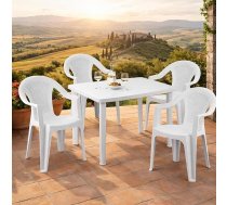Mojawo kempinga mēbeles 5 gab. dārza mēbeļu komplekts āra mēbeles dārza galds plastmasa taisnstūra 100x70cm H72cm + 4 saliekamie krēsli plastmasa balts