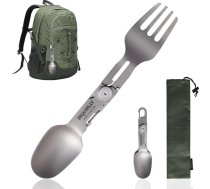 2-in-1 kempinga galda piederumi, salokāma titāna karote un dakša, titāna galda piederumi āra aktivitātēm, piemēroti kempingam un pārgājieniem, viegli, izturīgi kempinga galda piederumu komplekti, daudzfunkcionāli salokāmi galda piederumi ar k