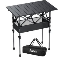 Anbte kempinga galds no alumīnija 64 x 40 cm, salokāms galda virsmas augstums 2 regulējami augstumi 44/70 cm, salokāms galds ar uzglabāšanas tīklu un somu, ideāli piemērots dārzam, grilēšanai, ceļojumiem, āra un iekštelpām (melns)