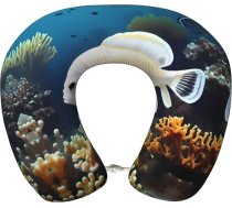 White-Golden Fish Memory Foam ceļojuma spilvens - kakla atbalsts lidmašīnā, automašīnā, mājas birojā - ideāls darbam, braukšanai un atpūtai