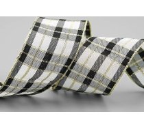 20 m x 40 mm Pārbaudīta Ziemassvētku lenta Melna, pelēka, zelta (113) Balta ar lureksu Vadu lenta Dekoratīvā lenta Dāvanu lenta Tartan spīdīga lenta Zelta lenta Vadu lenta Ziemas Ziemassvētku pārbaude