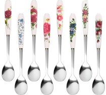 Nerūsējošā tērauda kafijas karotes, 8 karotes, galda karotes, keramikas rokturis, tējkarote, skaista ziedu apdruka, porcelāna karotīšu komplekts desertiem, saldējuma karotēm, Latte kafijai
