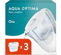 Aqua Optima Oria ūdens filtra krūze un 3 x 30 dienu Evolve+ ūdens filtra kārtridži, 2,8 litru ietilpības, lai samazinātu mikroplastmasas, hlora, kaļķakmens un piemaisījumu daudzumu, balts