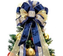 Ziemassvētku eglīte Topper Bow Handmade vainags dekorēšana Tree Topper (Blue Gold)