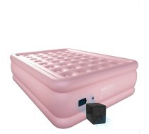 Pašpiepūšamā gaisa gulta 2 personām ar bezvadu akumulatora sūkni un auduma virsmu (rozā, 202 x 153 x 54 cm)
