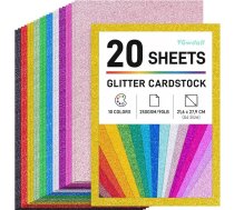 VGOODALL 20 loksnes Glitter Card Paper Multicolor Glitter Paper Premium Craft Card kartīte karšu veidošanai Dāvanu kastes iepakojums Dzimšanas dienas svinību dekorēšanai 10 krāsas 250g