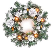 Ziemassvētku vainags priekšdurvīm 40cm Gaismas virtene ar bateriju darbināmām virtenēm, piekaramie rotājumi ballītei, Jaunajam gadam, pagalmam, dārzam, ārtelpai, eglītei, logam, terasei, ceļam,