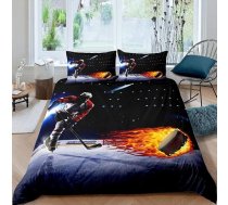 Hokeja sega 135 x 200 cm Hokeja sporta spēlētājs Gultas komplekts Ziemas ekstrēmo sporta spēļu gultasveļas komplekts Sporta arēna liesmu raksts Gultasveļa gultasveļa zilā melnā krāsā zēniem pusaudžiem pieaugušajiem