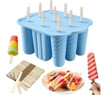 9 dobumu ledus veidne ar 50 koka kociņiem, silikona ledus veidnes, DIY popsicle veidnes, BPA bezmaksas ledus veidnes bērniem, vasaras DIY mājas virtuves rīki (zila)