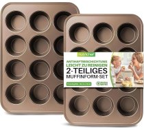 NutriChef Muffin paplākšņu komplekts, 35 x 26 cm, 24 cepšanas formas, izgatavotas no oglekļa tērauda ar neslīpo papīra veidnēm, piemērotas ballītēm, bērnu dzimšanas dienām un ģimenēm, brūnas krāsā, mazgājamas trauku mazgājamā mašī