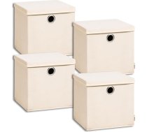 Storanda 4 glabāšanas kastu komplekts 34 x 34 x 33 cm ar vāku Īpaši lieli rokturi Stabila un salokāma plauktu kuba plaukta kaste, kas ideāli piemērota mājoklim un bērnu istabai Dabīgs