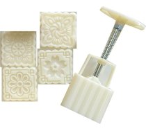 Kvadrātveida ziedu mēness kūkas veidnes MidAutumn Festival Maker Cookie Stamp Hand Pressure Bakings Tool Kvadrātveida ziedu mēness kūkas veidnes cepšanas veidnei Forma Hand Press Viegli tīrāms