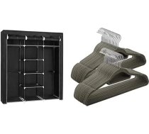 SONGMICS RYG12B + SONGMICS skapis, saliekamais skapis, auduma skapis, saliekamais skapis ar 2 drēbju sliedēm, 50 samta pakaramie, uzvalka pakaramie ar neslīdošu virsmu, pelēks CRF50V