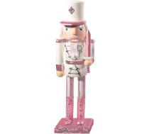 Ciao Ziemassvētku Riekstkodis rotaļlieta kareivītis Halberdier (24 cm), koka rotājums ar mirdzumiem, rozā/balts