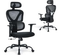 COLAMY Ergonomisks biroja krēsls - ērts darba galda krēsls ar 9,5 cm sēdekļa spilventiņu, 3D roku balstiem, regulējamu galvas balstu birojam, mājas birojam un mācību kabinetam, melns
