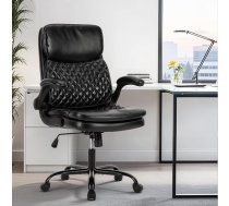 COLAMY Ergonomisks biroja krēsls, rakstāmgalda krēsls ar regulējamiem roku balstiem, darba datora krēsls ar augstu atzveltni, regulējams augstums un noliecams grozāms krēsls ar biezu ādas polsterējumu, melns