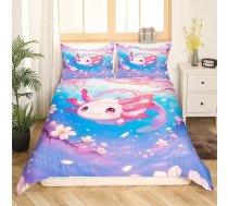 Loussiesd Cartoon Cute Axolotl gultasveļa komplekts 135 x 200 cm Kawaii Salamander gultas komplekts bērniem Zēni Meitenes Guļamistaba Gultas dekori Ocean Sealife sega Cover Set Axolotl gultasveļas komplekts
