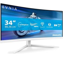 Philips Evnia 34M2C5501A - 34 collu WQHD izliekts spēļu monitors, 180 Hz, 1 ms, FreeSync Premium, Ambiglow (3440 x 1440, 2 x HDMI 2.0, 1 x DisplayPort 1.4, USB hub), balts