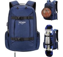 Skeitborda mugursoma Basketbols Beisbols Futbols Futbols Futbola bumba Daudzfunkcionāla mugursoma ar USB portu Basketbola tīkls Piemērots 17,3 collu klēpjdatoram Zils