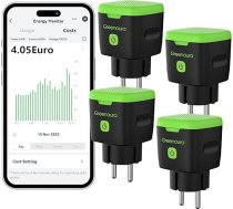 Greenaura 4 x WLAN āra rozetes, taimera slēdzis ar strāvas mērīšanu, IP44 ūdensizturīgs, Smart Life lietotne, tālvadības pults, balss vadība, saderīgs ar Alexa/Google Home, 16 A, 4000 W, 2,4 GHz WiFi